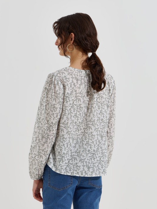 Blusa estampada com decote em V Blusa estampada com decote em V