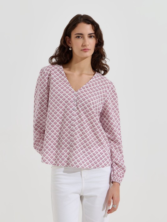 Blusa estampada com decote em V Blusa estampada com decote em V