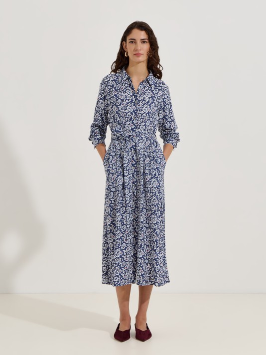 Vestido midi estampado com cinto