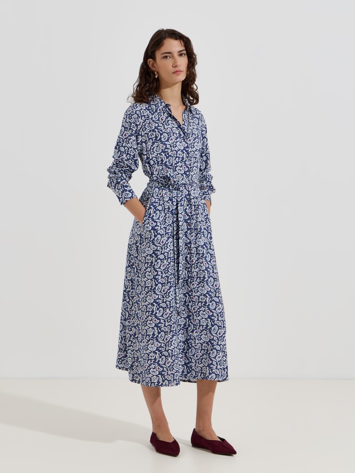 Vestido midi estampado com cinto