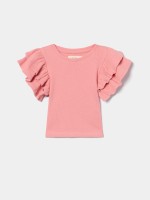 T-shirt canelada com folhos nas mangas T-shirt canelada com folhos nas mangas