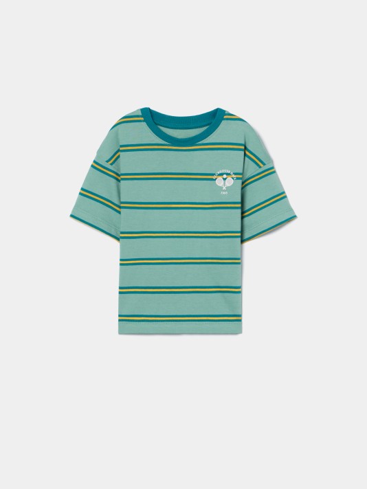 T-shirt �s riscas com estampado