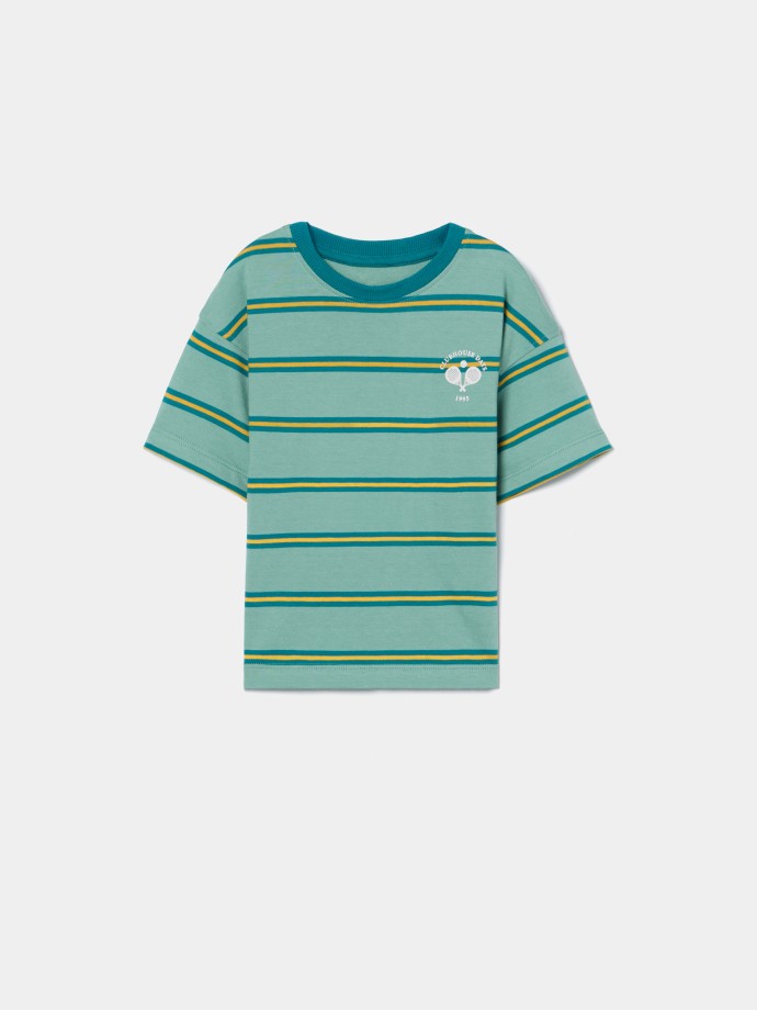 T-shirt �s riscas com estampado