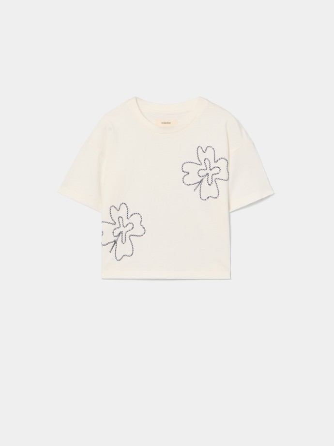T-shirt cropped com flores