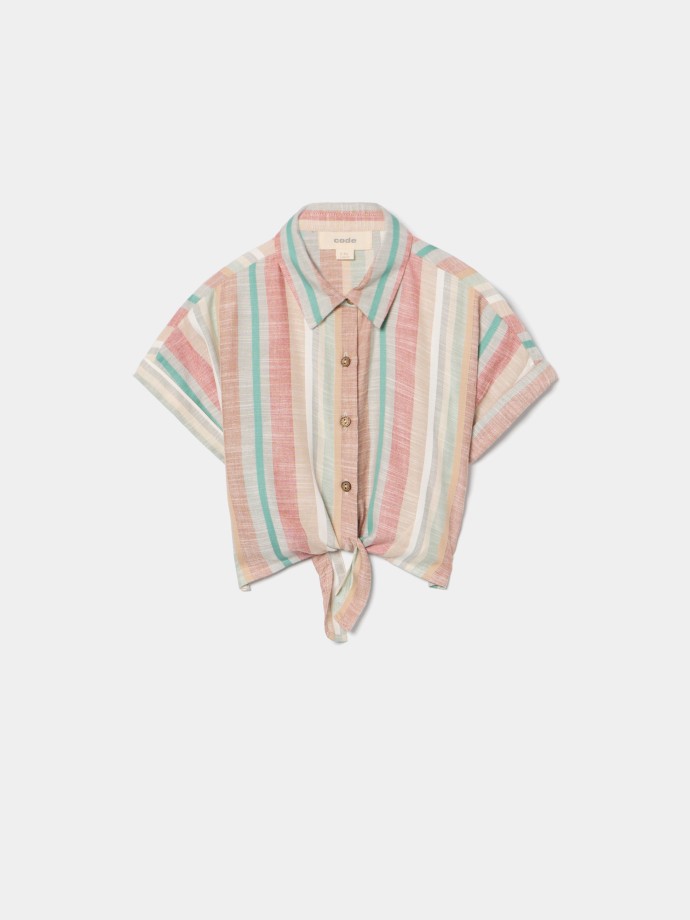 Camisa às riscas com nó Camisa às riscas com nó
