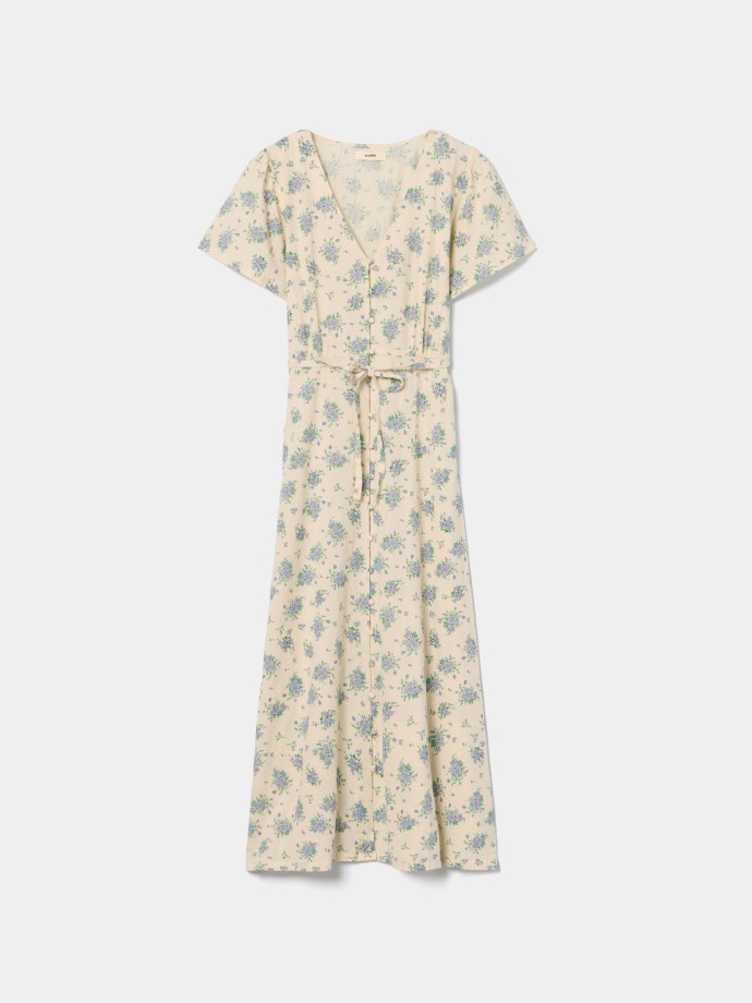 Vestido midi estampado com cinto