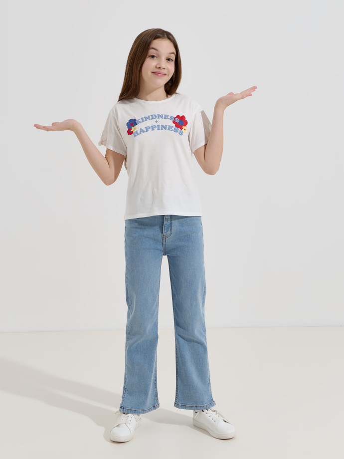 T-shirt estampada com n� nas mangas