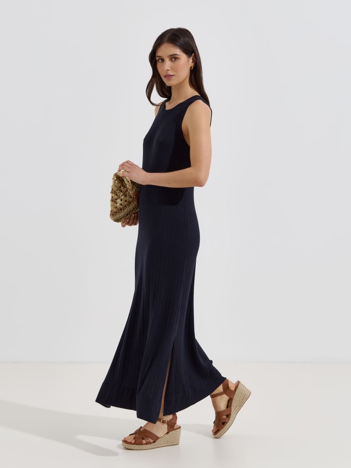 Vestido midi de malha canelada