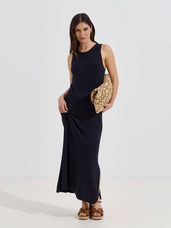 Vestido midi de malha canelada
