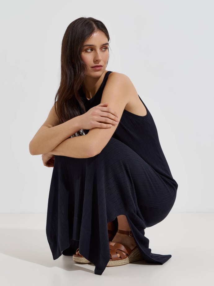 Vestido midi de malha canelada
