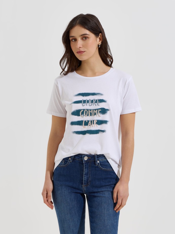 T-shirt estampada com brilhantes