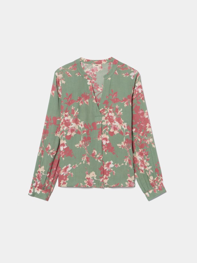 Blusa floral com decote em V