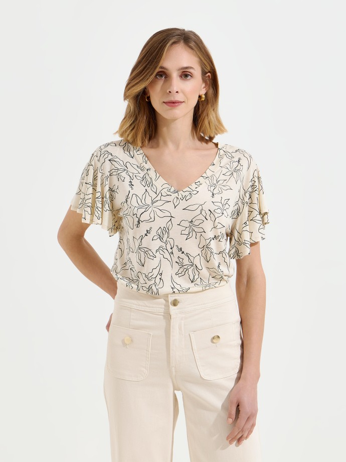 Blusa estampada com decote em V