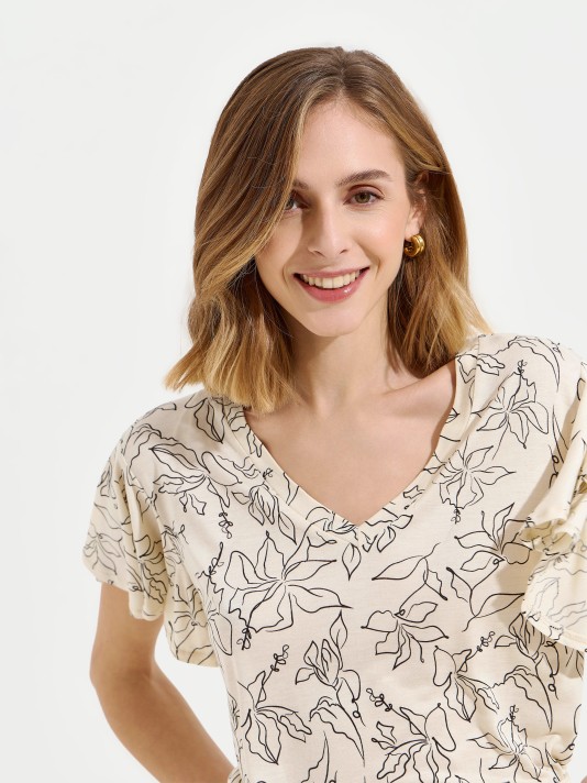 Blusa estampada com decote em V