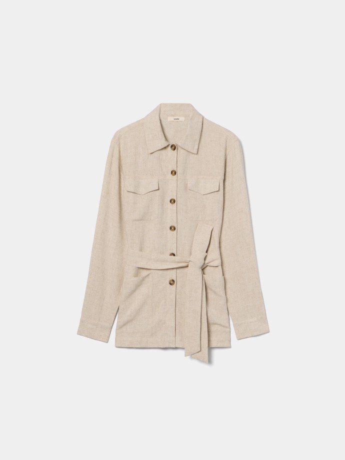 Sobrecamisa com cinto e bolsos