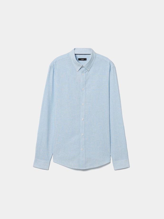 Camisa �s riscas com linho