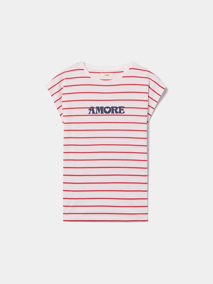 T-shirt �s riscas com estampado