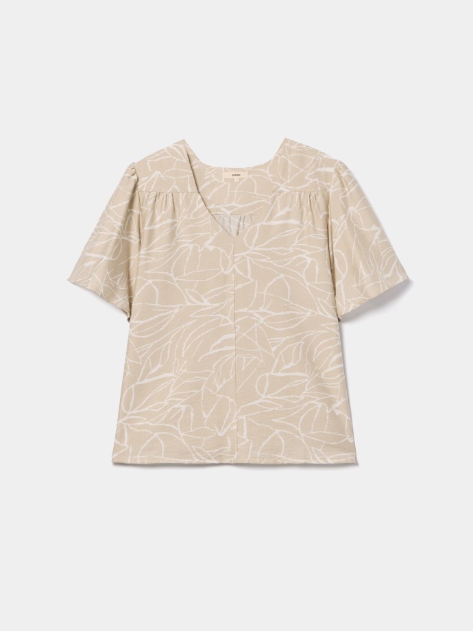 Blusa flu�da estampada decote em V
