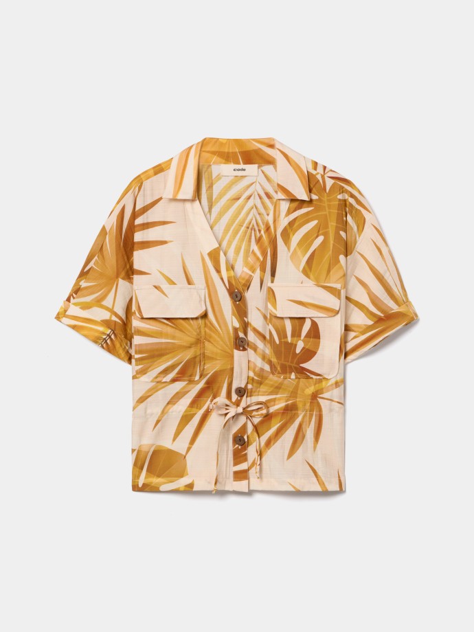 Camisa estampada com cord�o ajust�vel