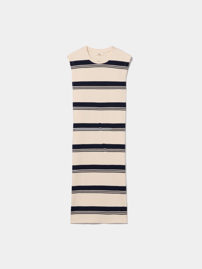 Vestido midi canelado �s riscas