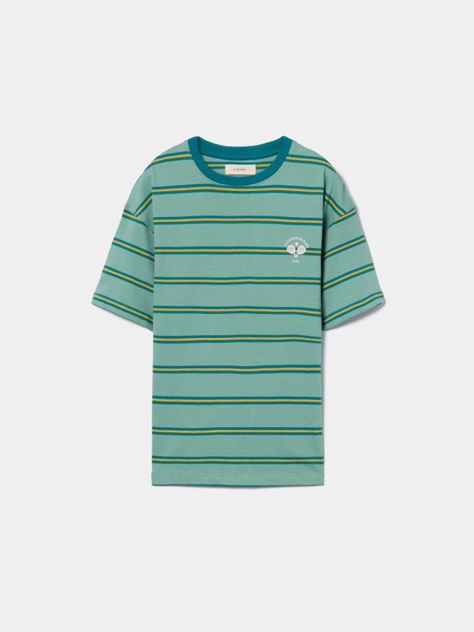 T-shirt �s riscas com estampado