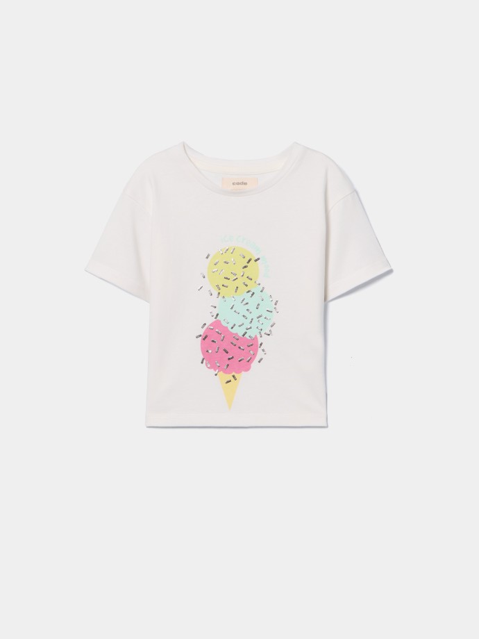 T-shirt estampada gelado com brilhos