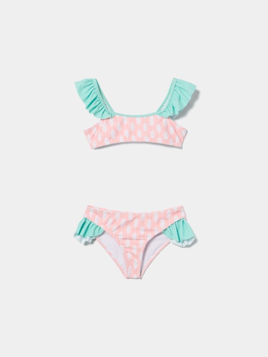 Biquíni com folhos estampado Biquíni com folhos estampado