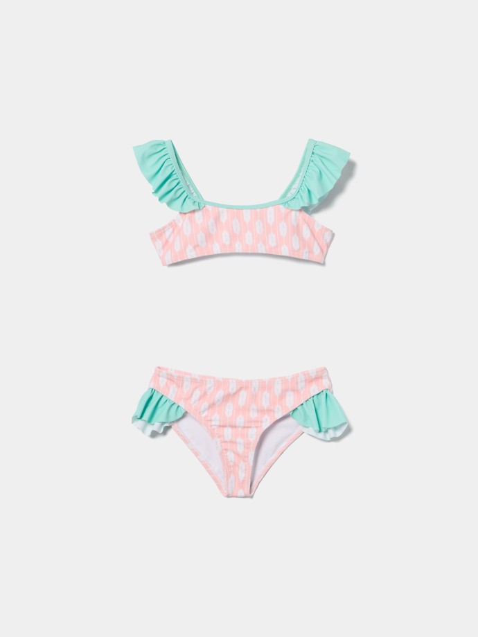Biquíni com folhos estampado Biquíni com folhos estampado