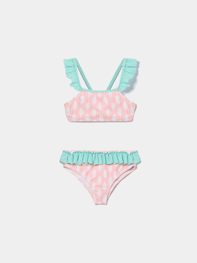 Biquíni com folhos estampado Biquíni com folhos estampado