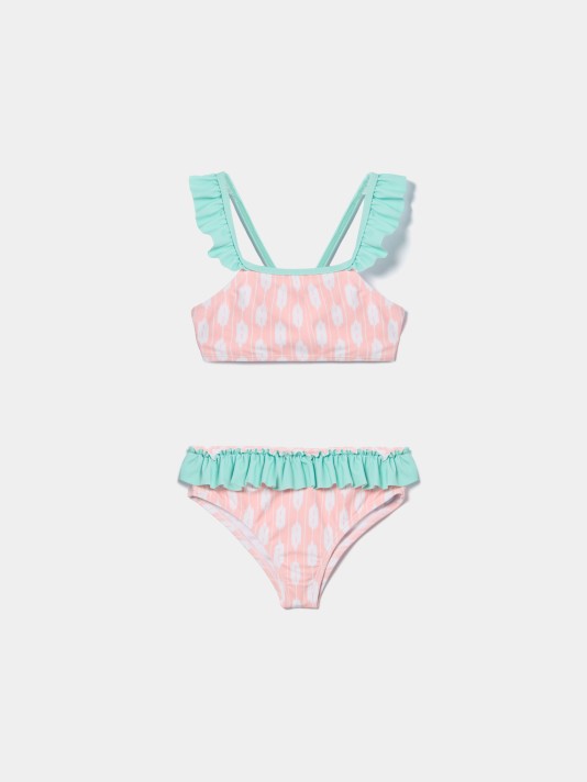 Biqu�ni com folhos estampado