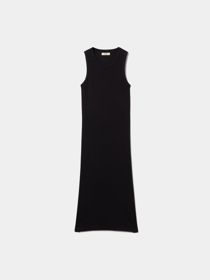 Vestido midi canelado com abertura