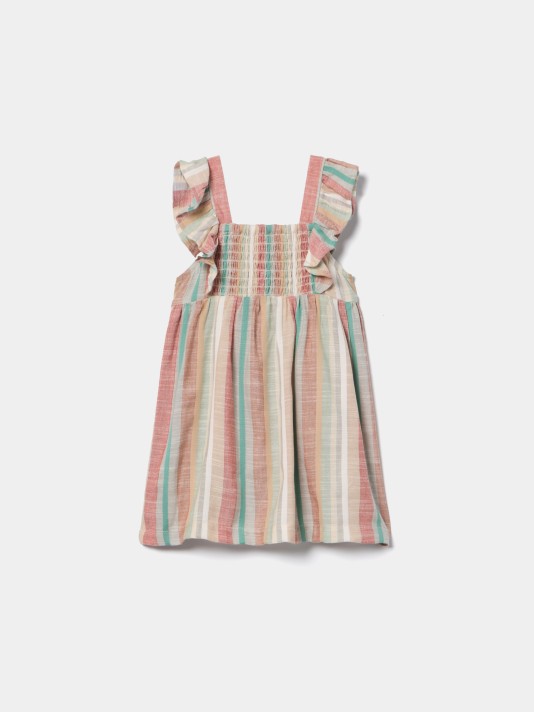 Vestido �s riscas com smock