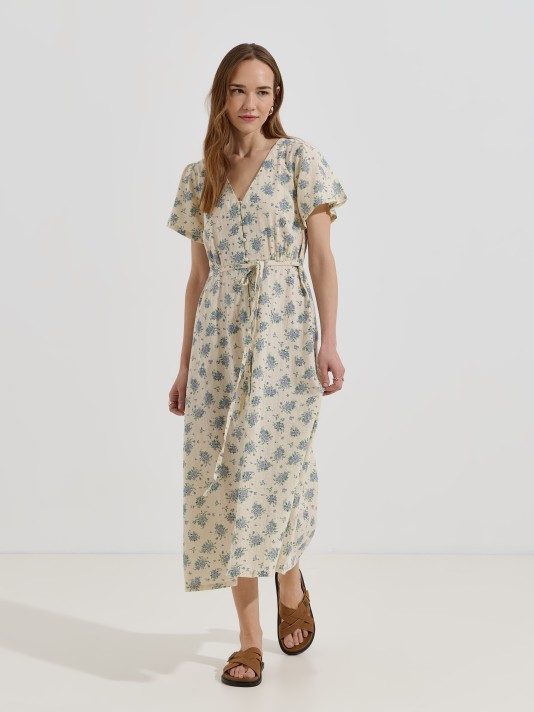 Vestido midi estampado com cinto