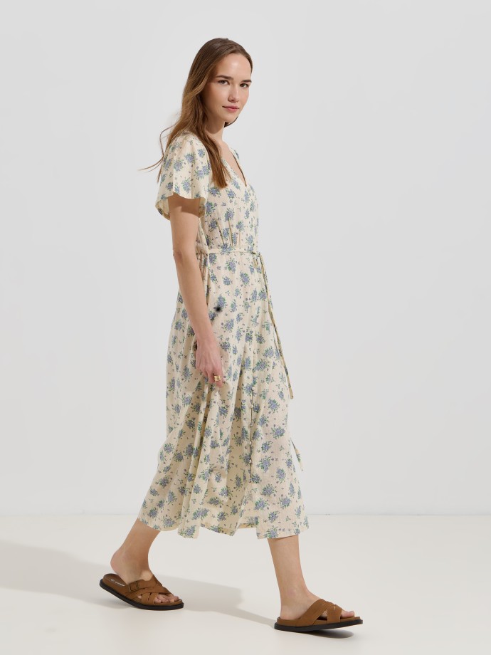 Vestido midi estampado com cinto