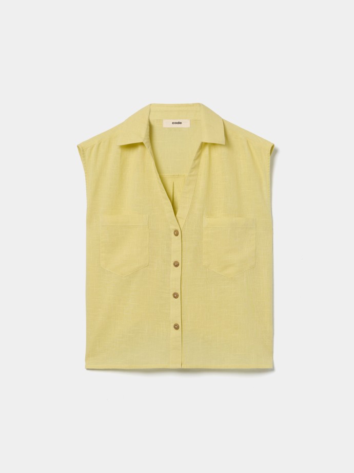 Camisa sem mangas com bot�es
