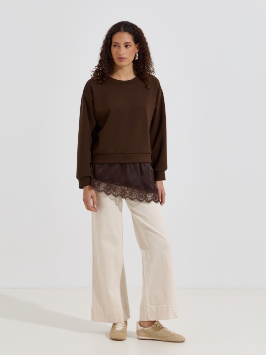 Sweatshirt combinada com renda Sweatshirt combinada com renda