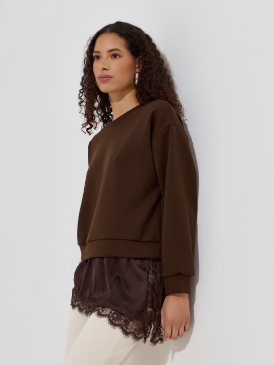 Sweatshirt combinada com renda