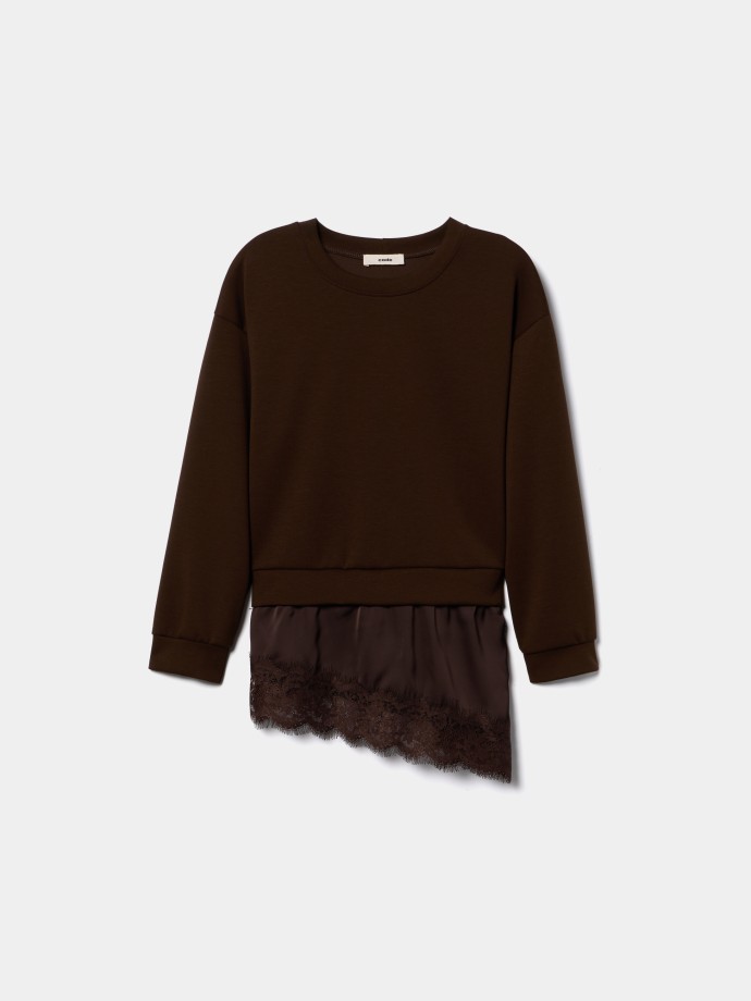 Sweatshirt combinada com renda