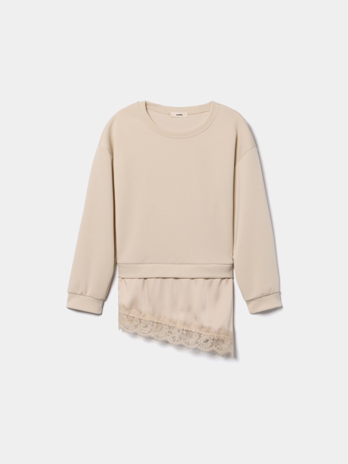 Sweatshirt combinada com renda