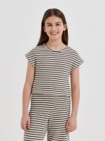 T-shirt cropped em malha �s riscas