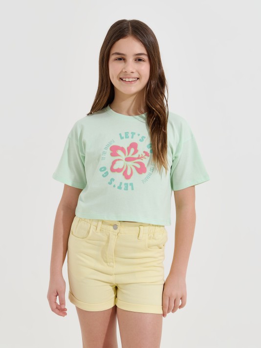 T-shirt cropped estampada