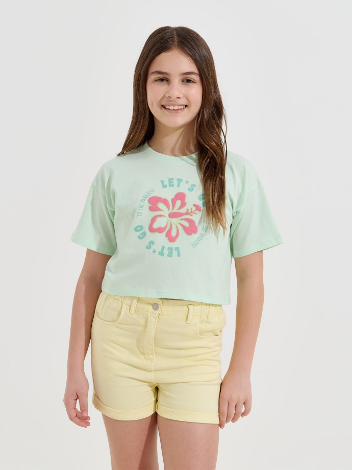 T-shirt cropped estampada