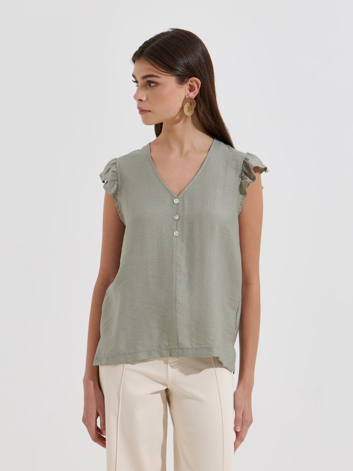 Blusa com folhos nas mangas Blusa com folhos nas mangas