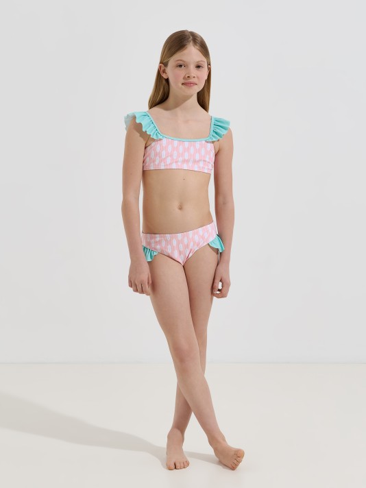 Biqu�ni com folhos estampado