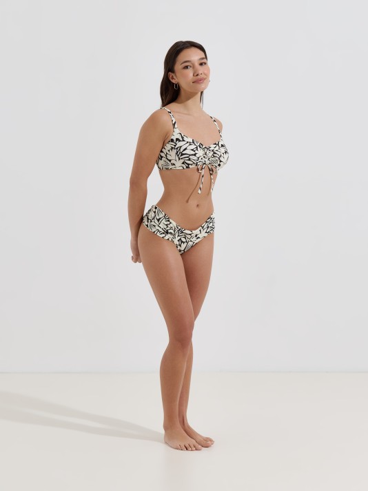 Cueca de biquíni estampada com franzido Cueca de biquíni estampada com franzido