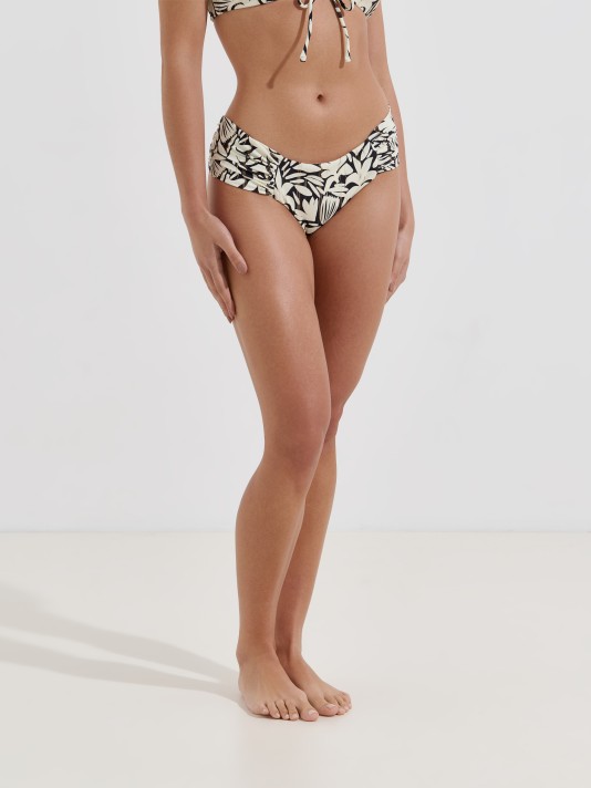 Cueca de biquíni estampada com franzido Cueca de biquíni estampada com franzido