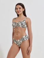 Cueca de biqu�ni estampada com franzido