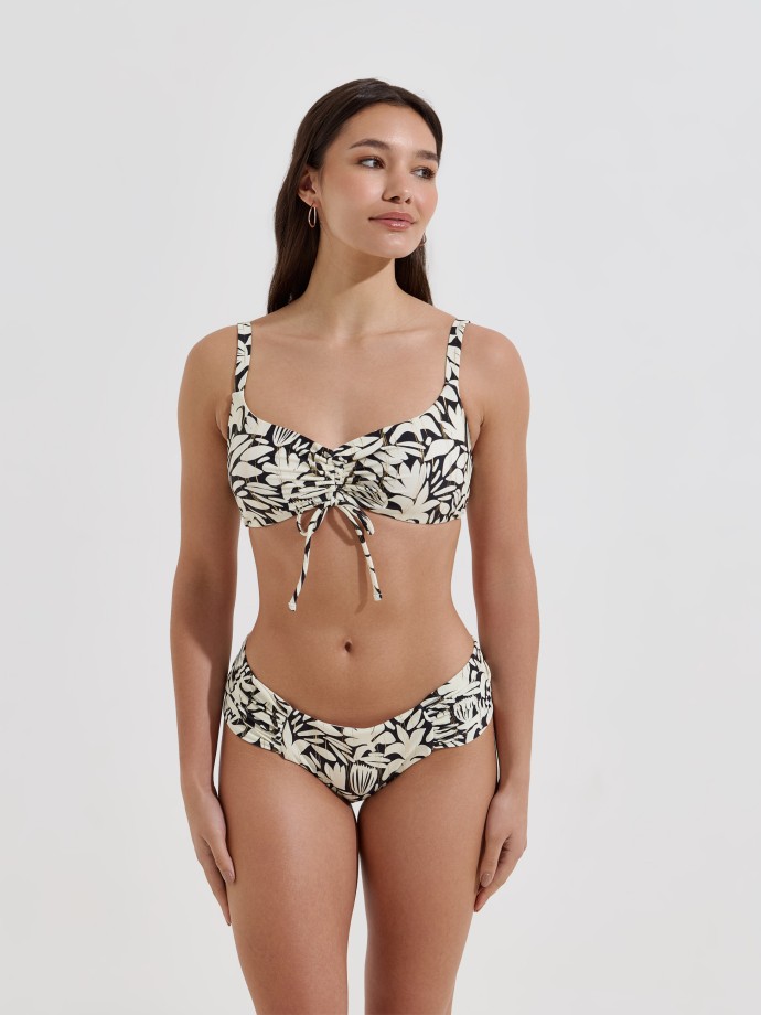 Top de biqu�ni estampado com franzido