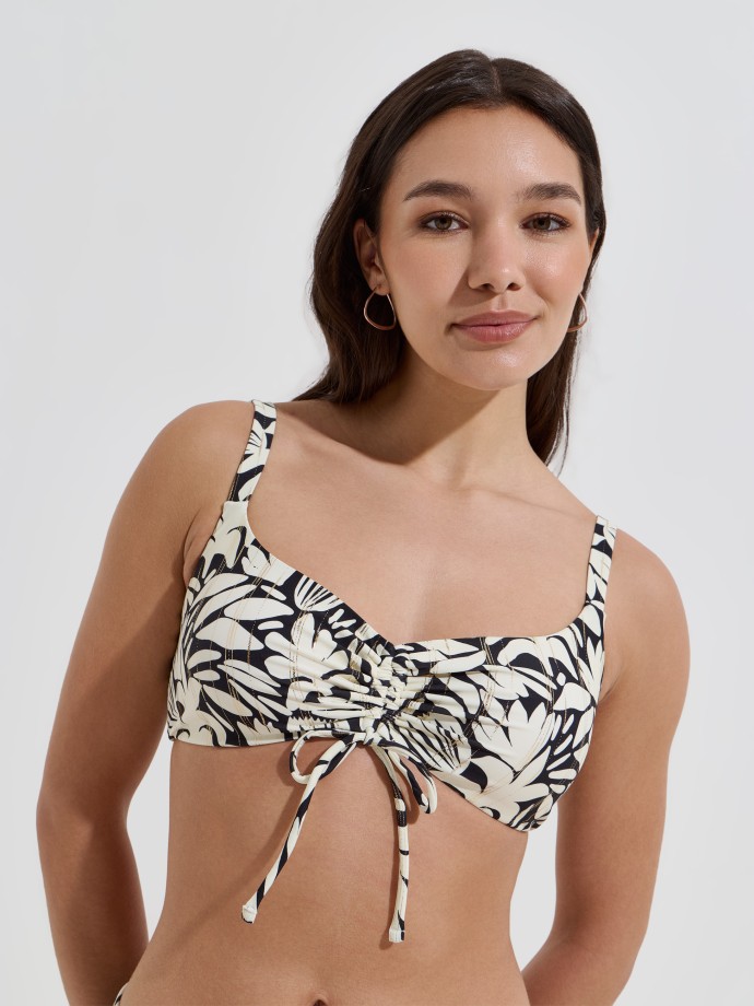 Top de biqu�ni estampado com franzido