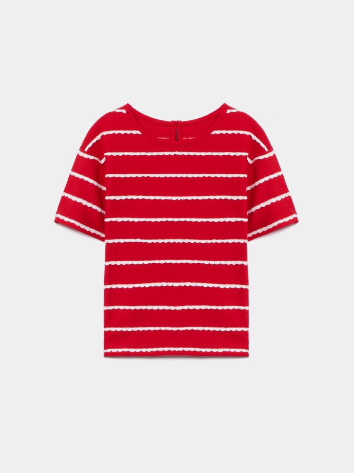 T-shirt às riscas em relevo com laço T-shirt às riscas em relevo com laço